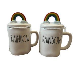 NEW Rae Dunn by Magenta “Rainbow” Mug With Rainbow Figural Topper 🌈 Lot Of 2